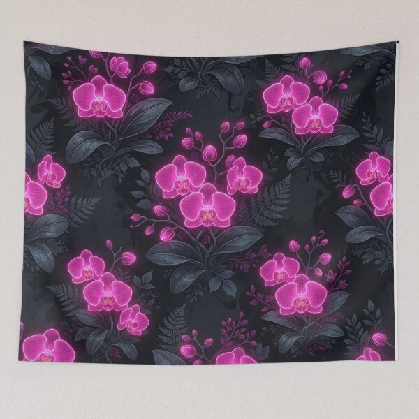 Item preview, Glowing Pink Neon Orchid Flowers Dark Pattern designed and sold by Owcomm.