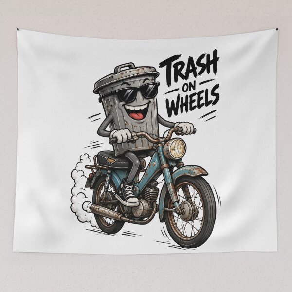 Item preview, Funny Trash Can Riding Motorcycle - Trash On Wheels designed and sold by Alaric4you.
