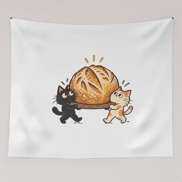 Item preview, Two Cats Carrying a Golden Sourdough Loaf designed and sold by AMICO77.