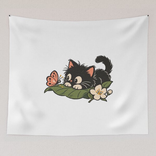 Item preview, Black Kitten Watching a Butterfly on a Leaf designed and sold by AMICO77.