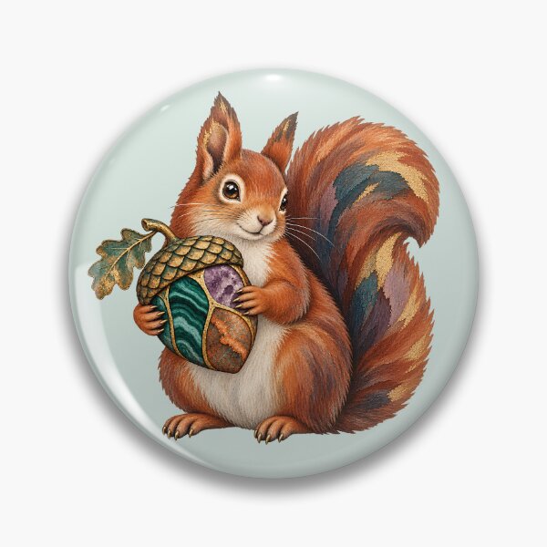 Item preview, Gemstone Squirrel with Agate Acorn – Cottagecore Watercolor Art designed and sold by  MAD's Recreation Studio.