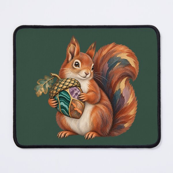 Item preview, Gemstone Squirrel with Agate Acorn – Cottagecore Watercolor Art designed and sold by  MAD's Recreation Studio.
