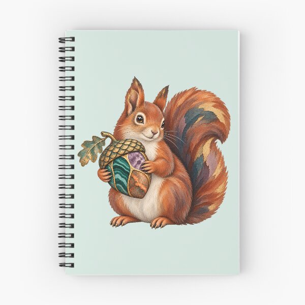 Item preview, Gemstone Squirrel with Agate Acorn – Cottagecore Watercolor Art designed and sold by  MAD's Recreation Studio.
