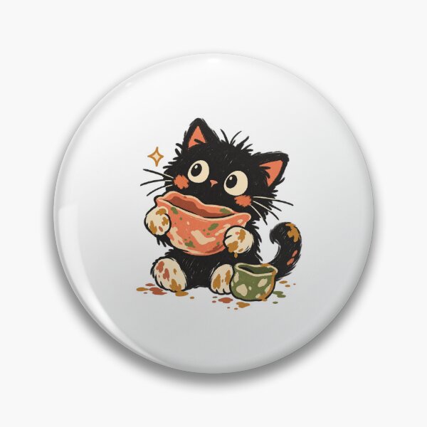 Item preview, Black Kitten Holding Its First Clay Bowl designed and sold by AMICO77.