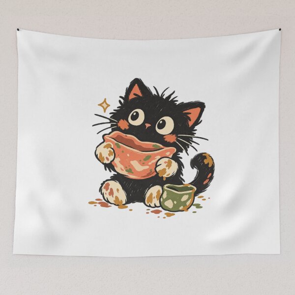 Item preview, Black Kitten Holding Its First Clay Bowl designed and sold by AMICO77.