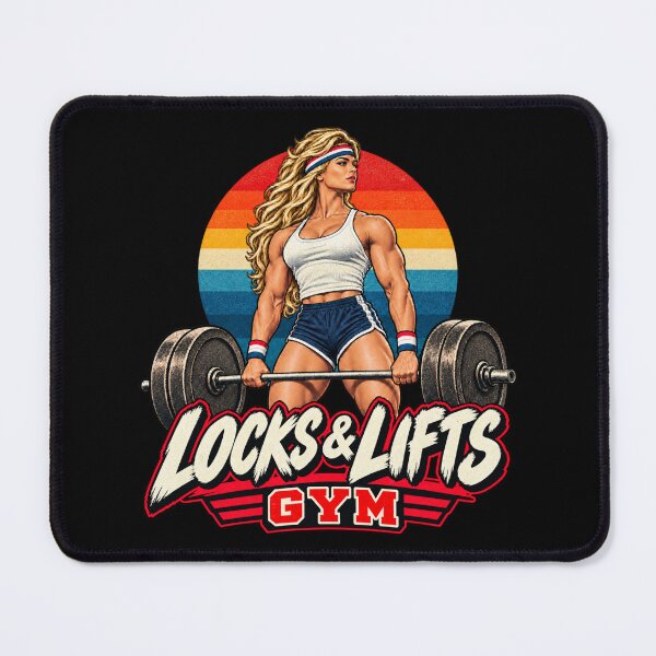 Item preview, Locks & Lifts Gym Retro Woman Weightlifter designed and sold by Numerous-Niches.