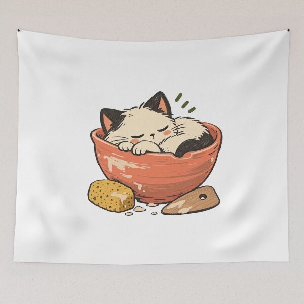 Item preview, Sleepy Kitten in a Coral Pottery Bowl designed and sold by AMICO77.