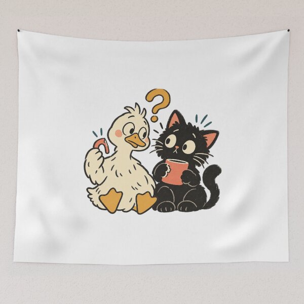 Item preview, Confused Duck and Cat with a Broken Mug Handle designed and sold by AMICO77.