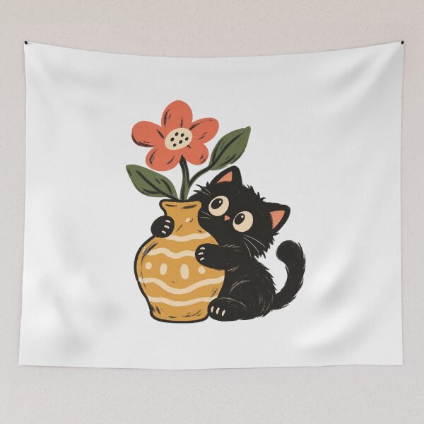 Item preview, Black Kitten Hugging a Flower Vase designed and sold by AMICO77.