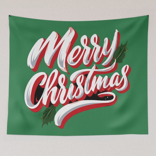 Item preview, Merry Christmas Script Lettering with Holly Leaves designed and sold by peterdesigns.