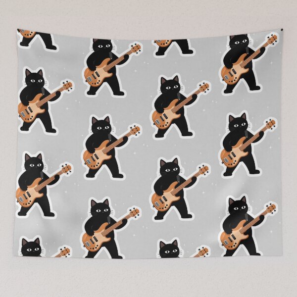 Item preview, Black Cat Playing Wooden Bass with Sparkly Background  designed and sold by Melody-Merch.
