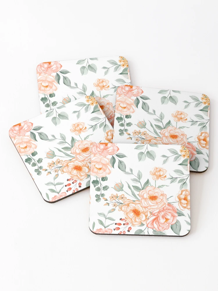 Thumbnail 1 of 5, Coasters (Set of 4), Peach Roses designed and sold by ViaARTfactory.