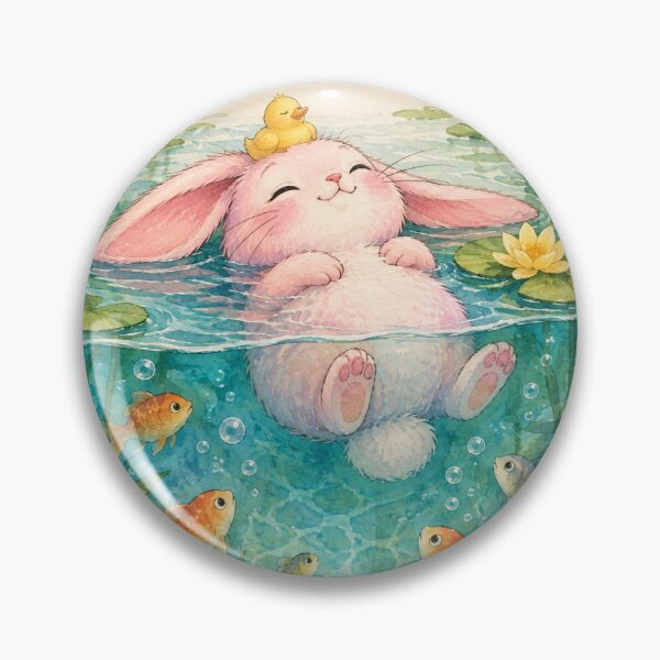 Item preview, Pink bunny floating with a duckling designed and sold by BigArt-ec.