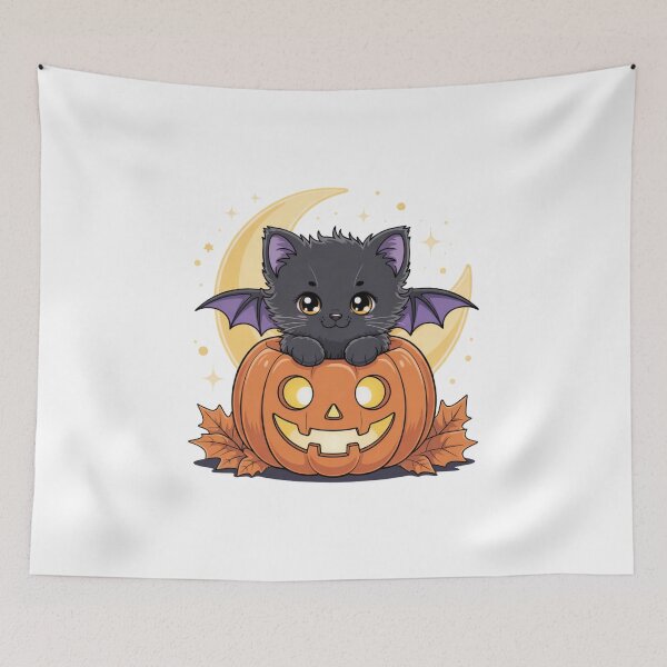 Item preview, Halloween Bat Cat Pumpkin Kawaii Cartoon designed and sold by DariaOltes.