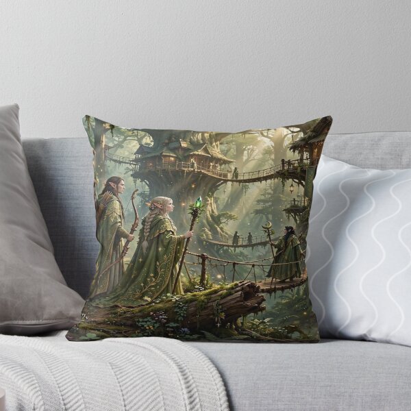 Item preview, Elven Treehouse Village in Enchanted Forest - Fantasy Art designed and sold by BibdeThaisArt.
