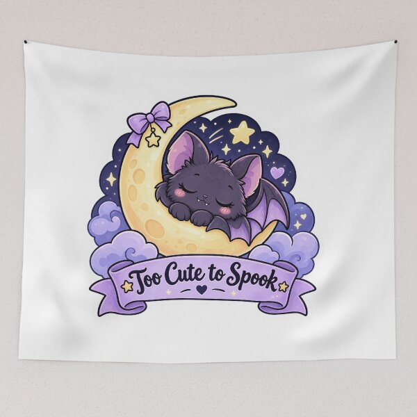 Item preview, Sleepy Baby Bat on Crescent Moon Cute Halloween Design designed and sold by RJACreative.