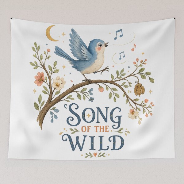 Item preview, Song of the Wild Blue Bird Floral Woodland Nature Cottagecore Design designed and sold by inkoutninja.