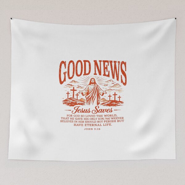Item preview, Good News Jesus Saves John 3:16 Poster designed and sold by Matinez Pink.