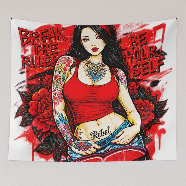 Item preview, Break The Rules Be Yourself Tattooed Girl Red Crimson designed and sold by CecilRowell.