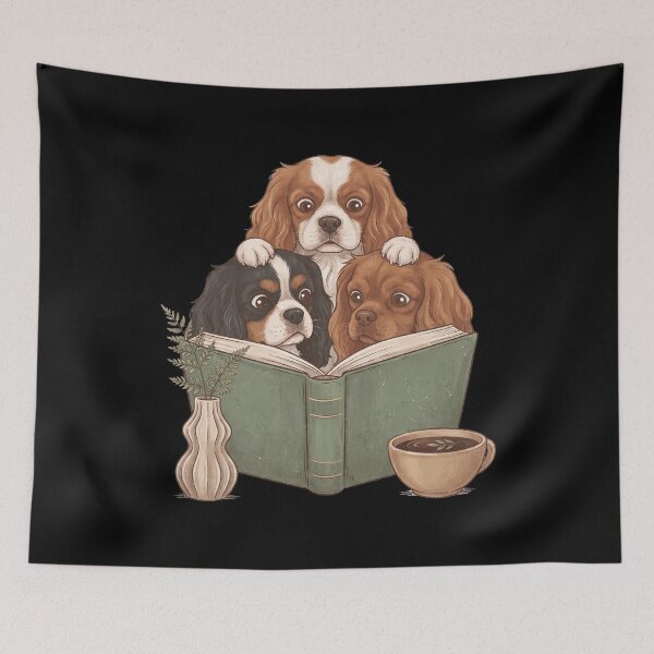 Item preview, Vintage Cavalier King Charles Spaniel Reading Book Funny Dog Lover designed and sold by dian-rody-crest.