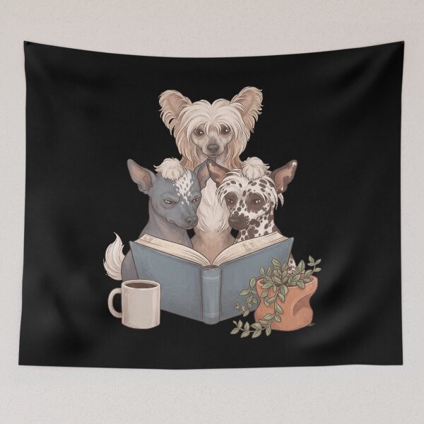 Item preview, Vintage Chinese Crested Dog Reading Book Funny Dog Lover designed and sold by dian-rody-crest.