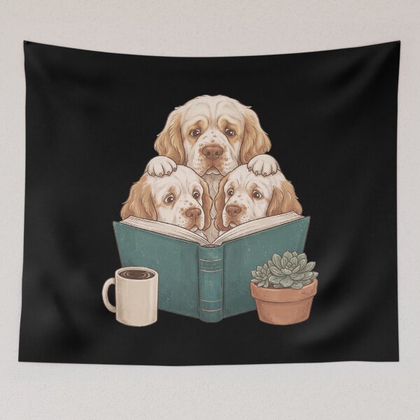 Item preview, Vintage Clumber Spaniel Reading Book Funny Dog Lover designed and sold by dian-rody-crest.