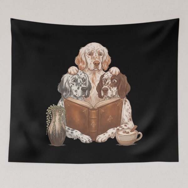Item preview, Vintage English Setter Reading Book Funny Dog Lover designed and sold by dian-rody-crest.