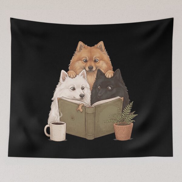 Item preview, Vintage German Spitz Reading Book Funny Dog Lover designed and sold by dian-rody-crest.
