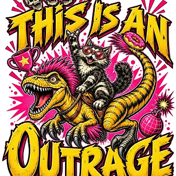 Artwork thumbnail, Crazy Rocker Cat Riding Punk Raptor Dinosaur Graphic by GardnerOConner