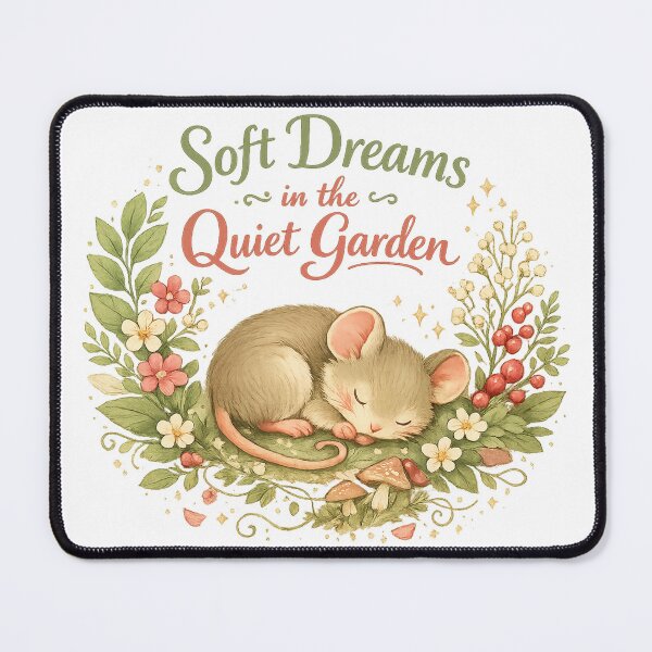 Item preview, Soft Dreams in the Quiet Garden Cute Sleeping Mouse Cottagecore Floral Design designed and sold by inkoutninja.