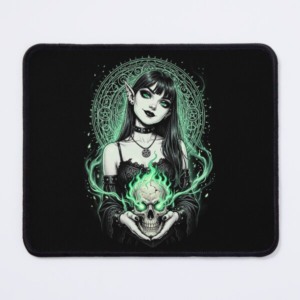 Item preview, Arcane Necromancer: Goth Elf Sorceress & Flaming Skull Graphic designed and sold by HexOne.