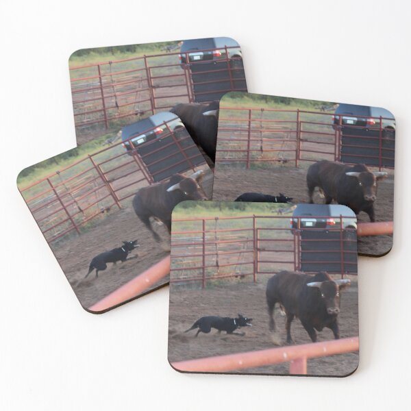 Item preview, Working Dog vs Bull — Cattle Dog in the Pen, Ranch Action Photography, Western Wall Art designed and sold by StayHooked.