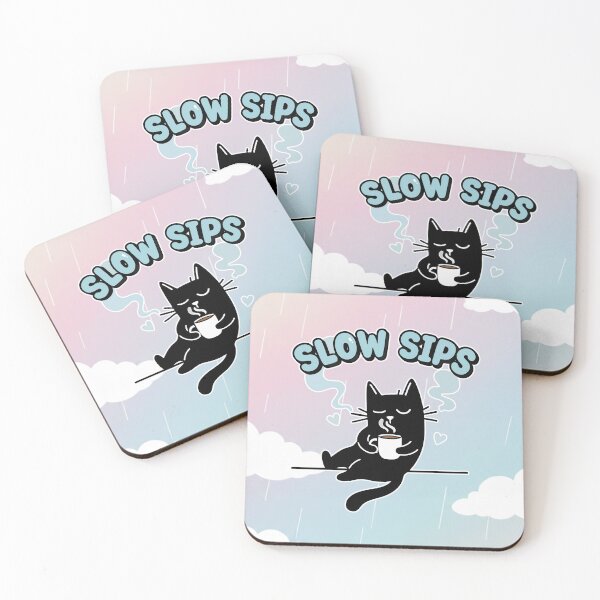 Item preview, Slow Sips Black Cat Coffee Cartoon designed and sold by Taridesign.