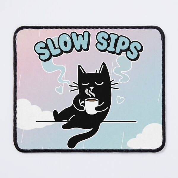 Item preview, Slow Sips Black Cat Coffee Cartoon designed and sold by Taridesign.
