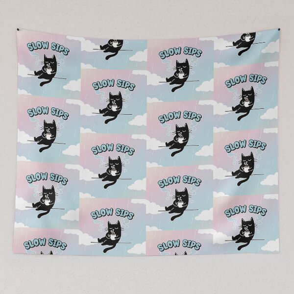 Item preview, Slow Sips Black Cat Coffee Cartoon designed and sold by Taridesign.