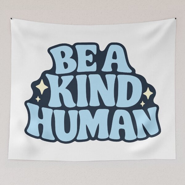 Item preview, Be a Kind Human Blue Groovy Retro Typography designed and sold by FemmePod.