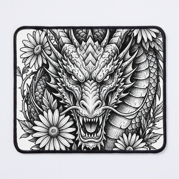 Item preview, Floral Dragon Face - Daisy Flowers and Thorn Vines Ink Art designed and sold by DragonSerpent Ink.