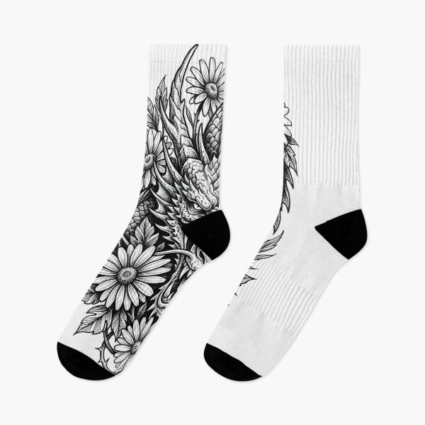 Item preview, Floral Dragon Face - Daisy Flowers and Thorn Vines Ink Art designed and sold by DragonSerpent Ink.