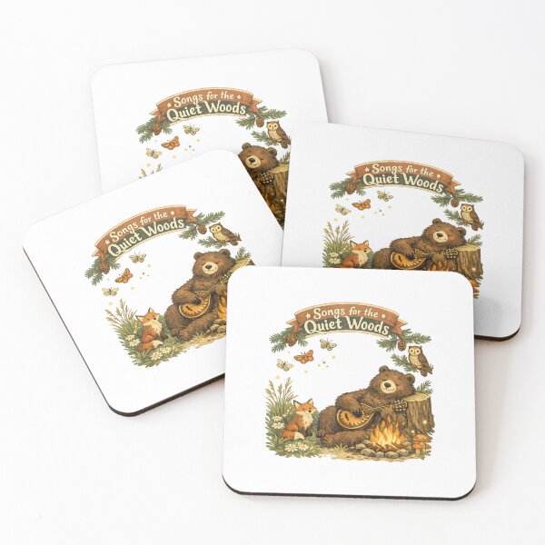Item preview, Songs for the Quiet Woods Bear Guitar Campfire Woodland Cottagecore Design designed and sold by inkoutninja.