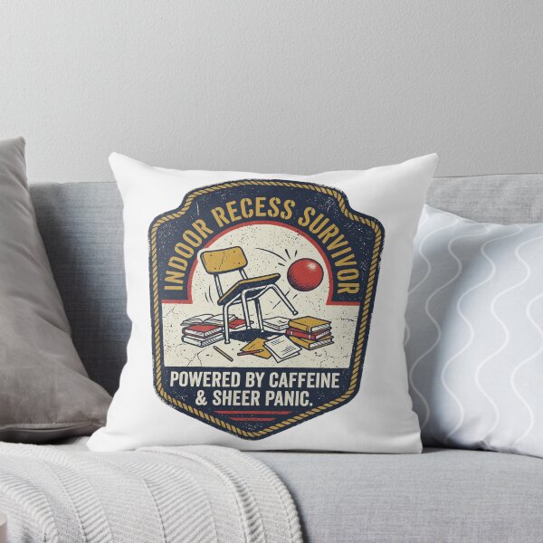 Item preview, Indoor Recess Survivor – Powered by Caffeine & Sheer Panic Funny Vintage Teacher Badge Art designed and sold by Luminari Creations.