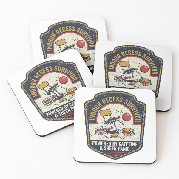 Item preview, Indoor Recess Survivor – Powered by Caffeine & Sheer Panic Funny Vintage Teacher Badge Art designed and sold by Luminari Creations.