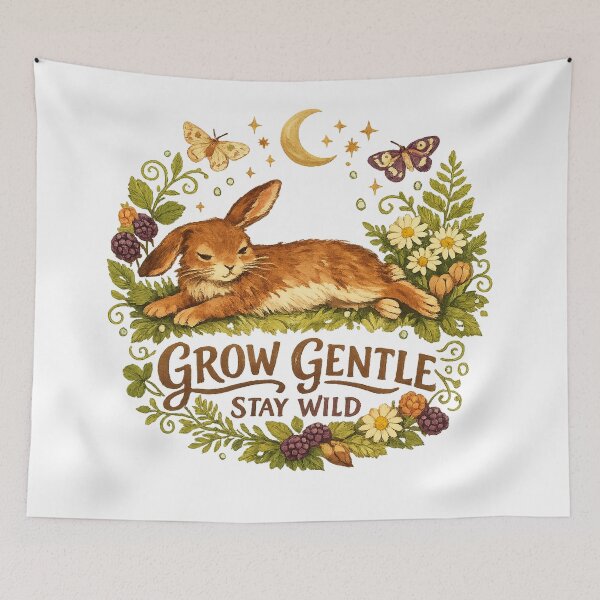 Item preview, Grow Gentle Stay Wild Rabbit Floral Cottagecore Woodland Nature Design designed and sold by inkoutninja.