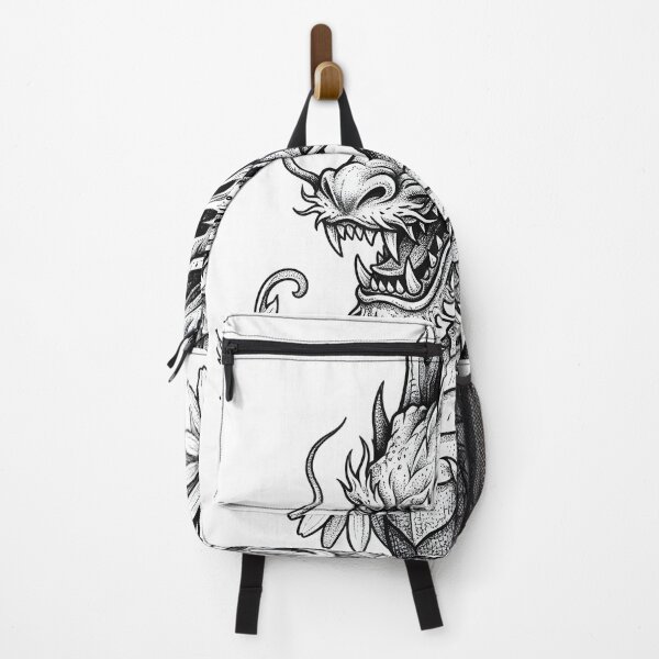 Item preview, Oriental Dragon Bust - Daisy Flowers and Scrolling Leaves Ink Art designed and sold by DragonSerpent Ink.