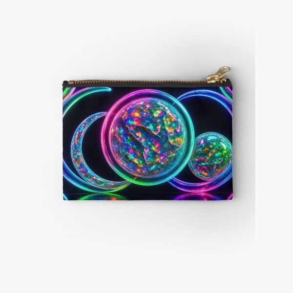 Item preview, Neon Cyber Crescent Planet - Psychedelic Iridescent Space Art designed and sold by Breezes-of-Ida.