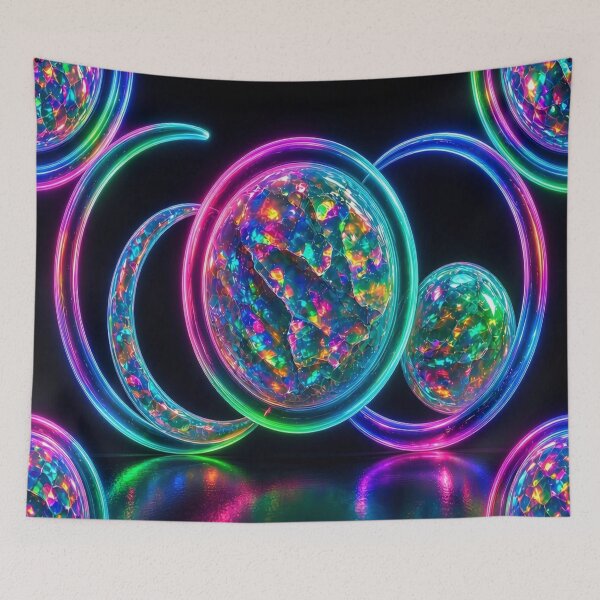 Item preview, Neon Cyber Crescent Planet - Psychedelic Iridescent Space Art designed and sold by Breezes-of-Ida.