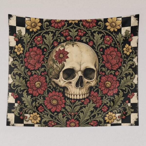 Item preview, Vintage Boho Flowers Skull and Antique Checkered Print  designed and sold by DrewRomeoCo.