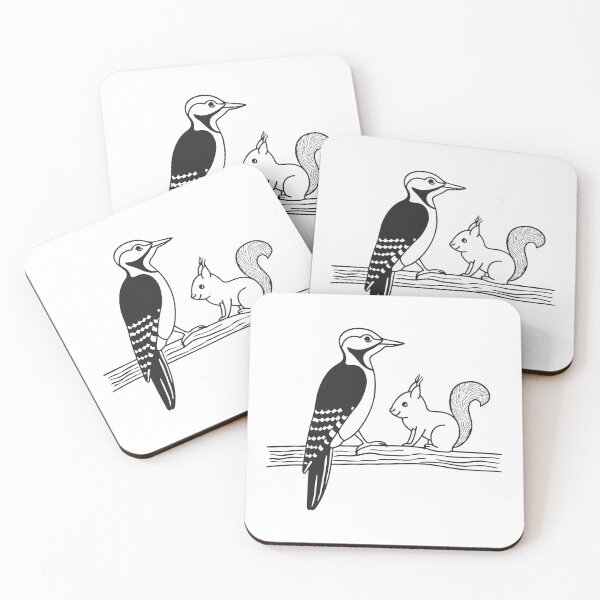 Item preview, A woodpecker close to a squirrel perched nearby designed and sold by rasagamastore.