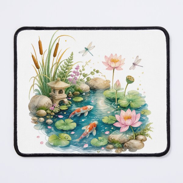 Item preview, Peaceful Koi Pond Lotus Flowers Zen Garden Watercolor Nature Design designed and sold by inkoutninja.