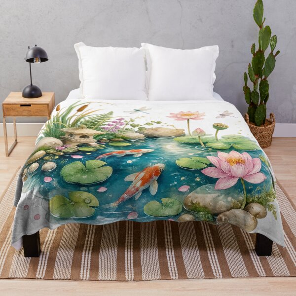 Item preview, Peaceful Koi Pond Lotus Flowers Zen Garden Watercolor Nature Design designed and sold by inkoutninja.