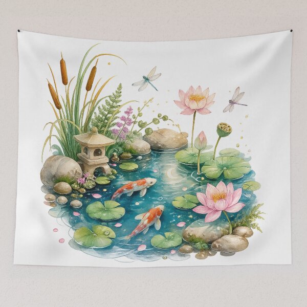 Item preview, Peaceful Koi Pond Lotus Flowers Zen Garden Watercolor Nature Design designed and sold by inkoutninja.